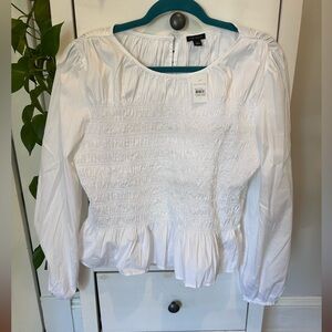 Ann Taylor women’s NWT large white smocked long sleeve blouse